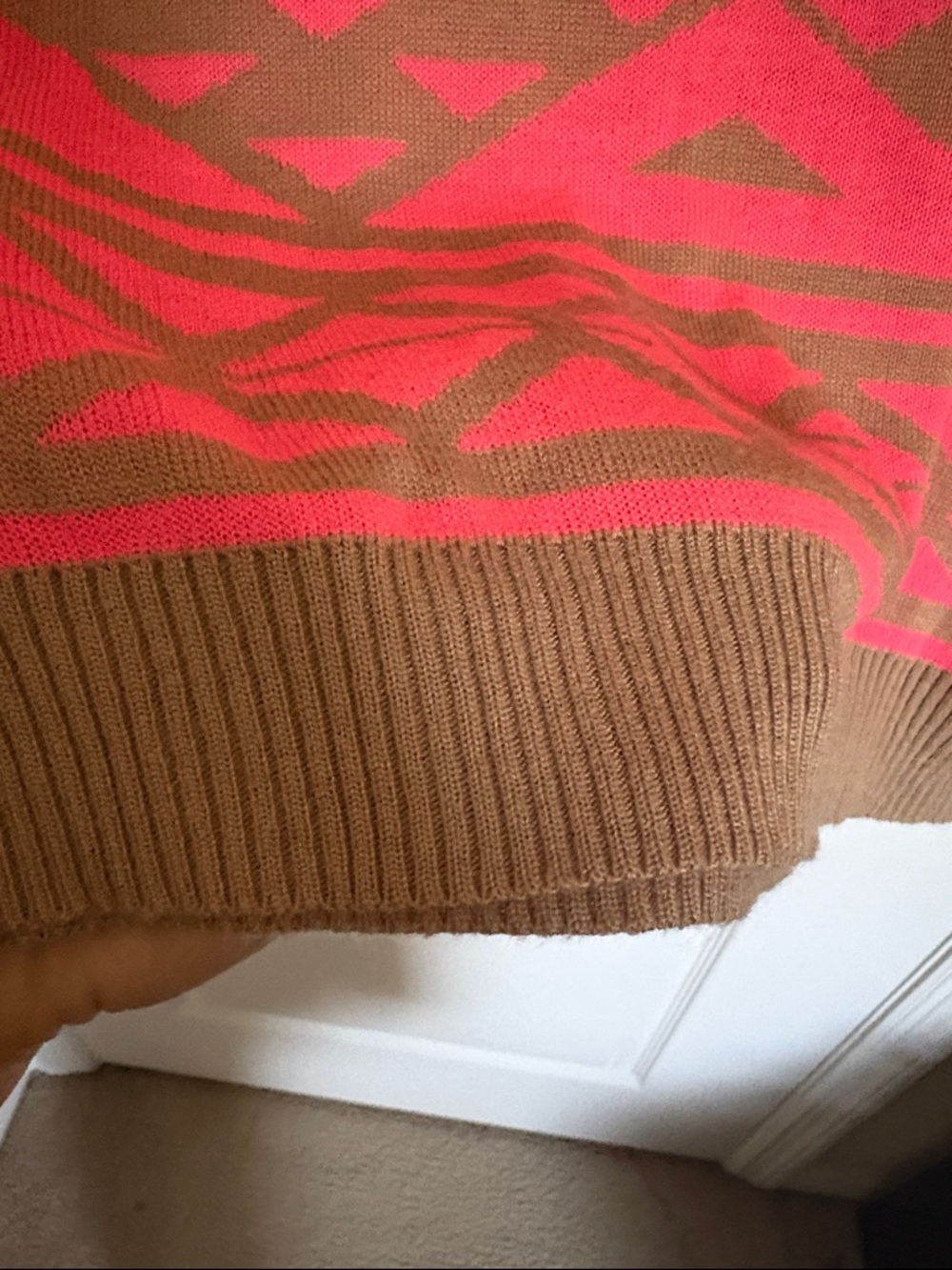 Charlotte Russe Neon Pink and Brown Geometric Aztec Y2K Scoop Neck Sweater - Picture 5 of 7